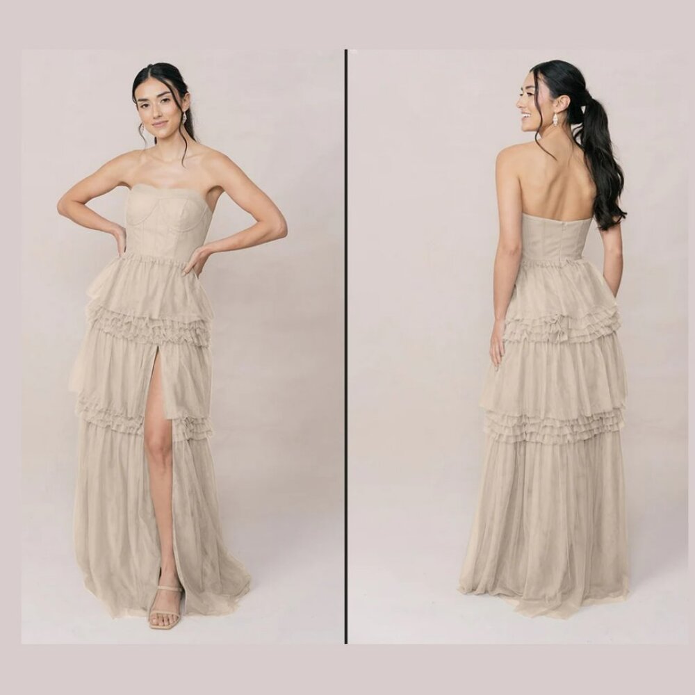 Revelry Cappuccino Adeline Strapless Corset Tulle Dress Sz 8